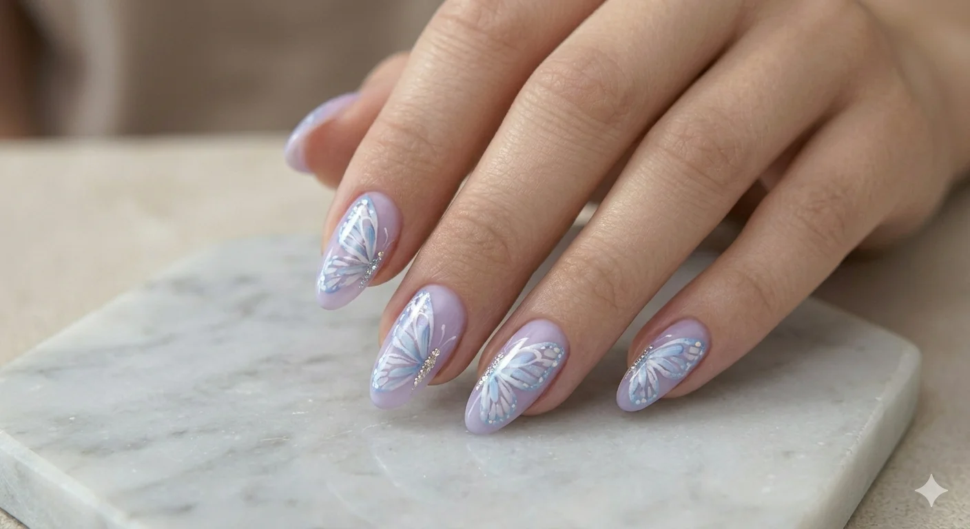 butterfly acrylic nails design