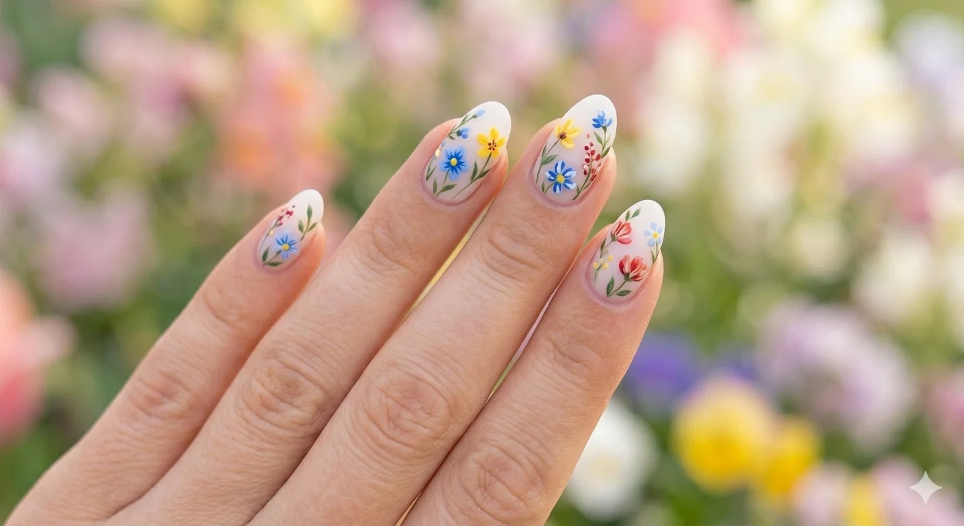 white floral spring nails design