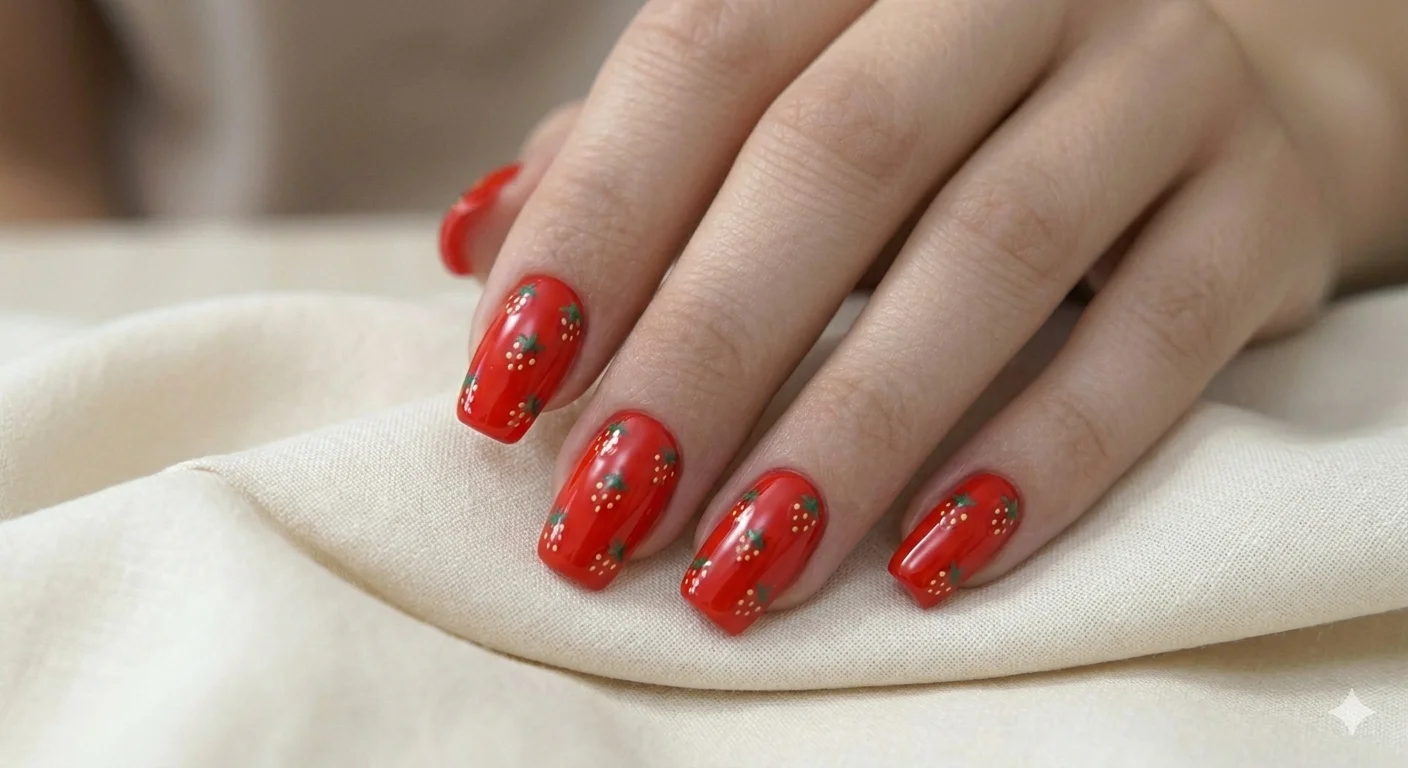 strawberry acrylic nail art