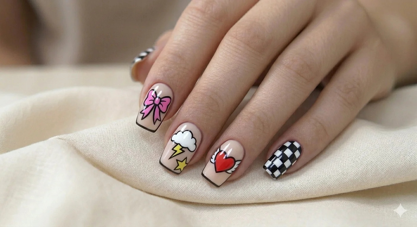 cartoon acrylic nail design