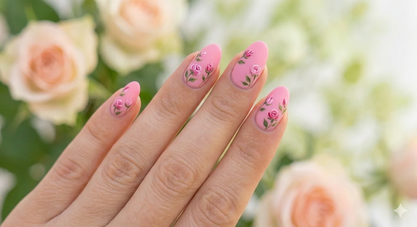 rose nail design spring