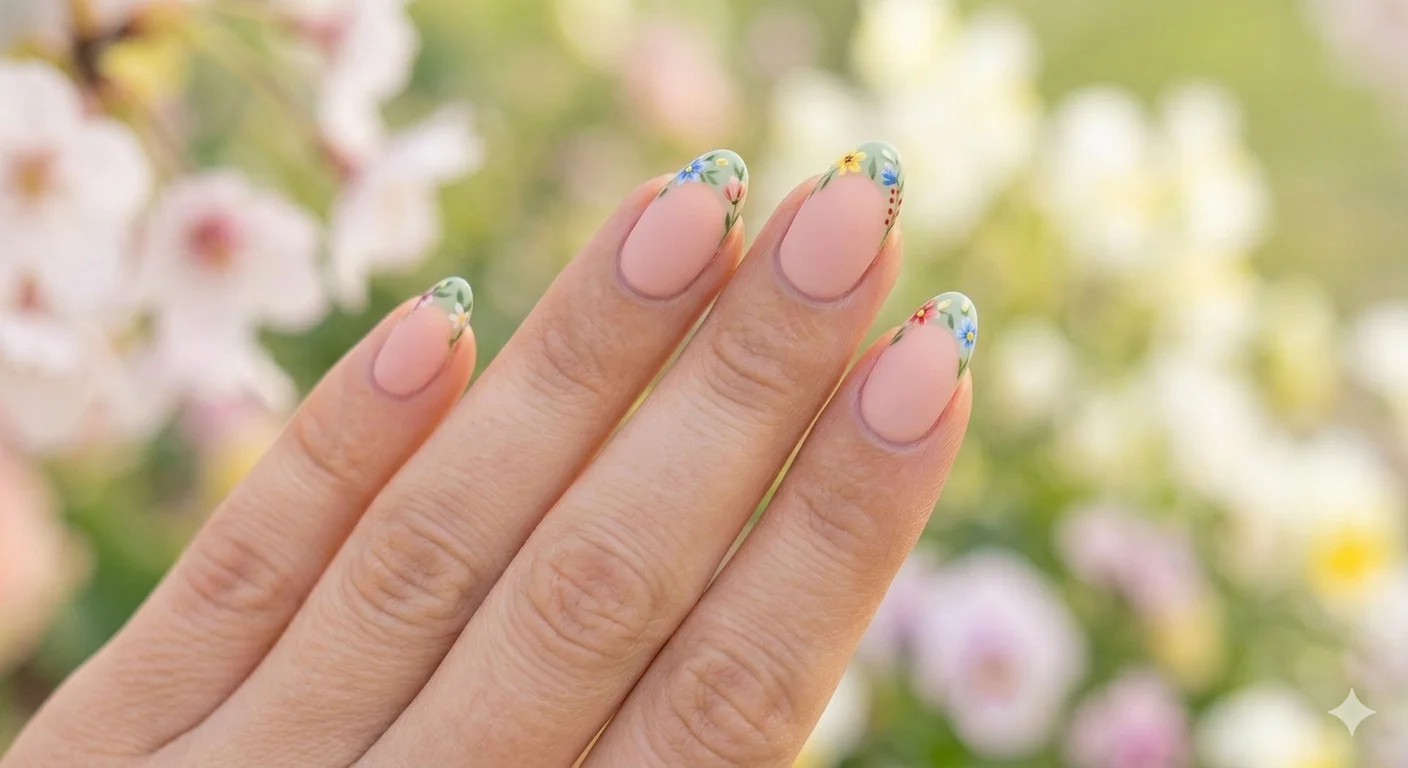 floral french tip nails spring