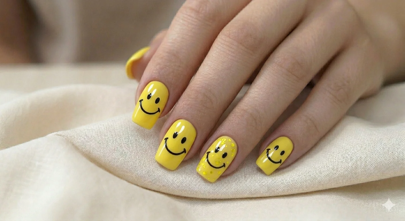 smiley acrylic nail design
