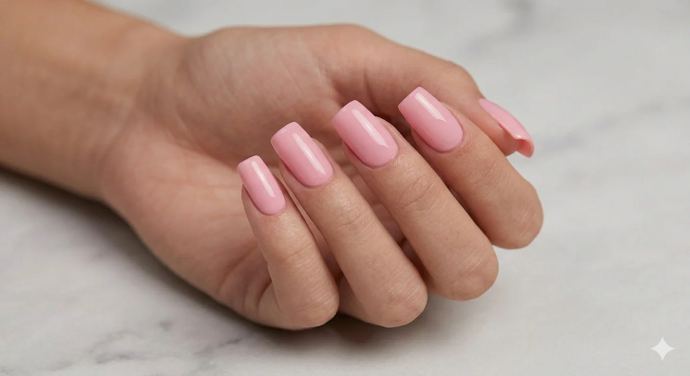 pink glossy acrylic nails