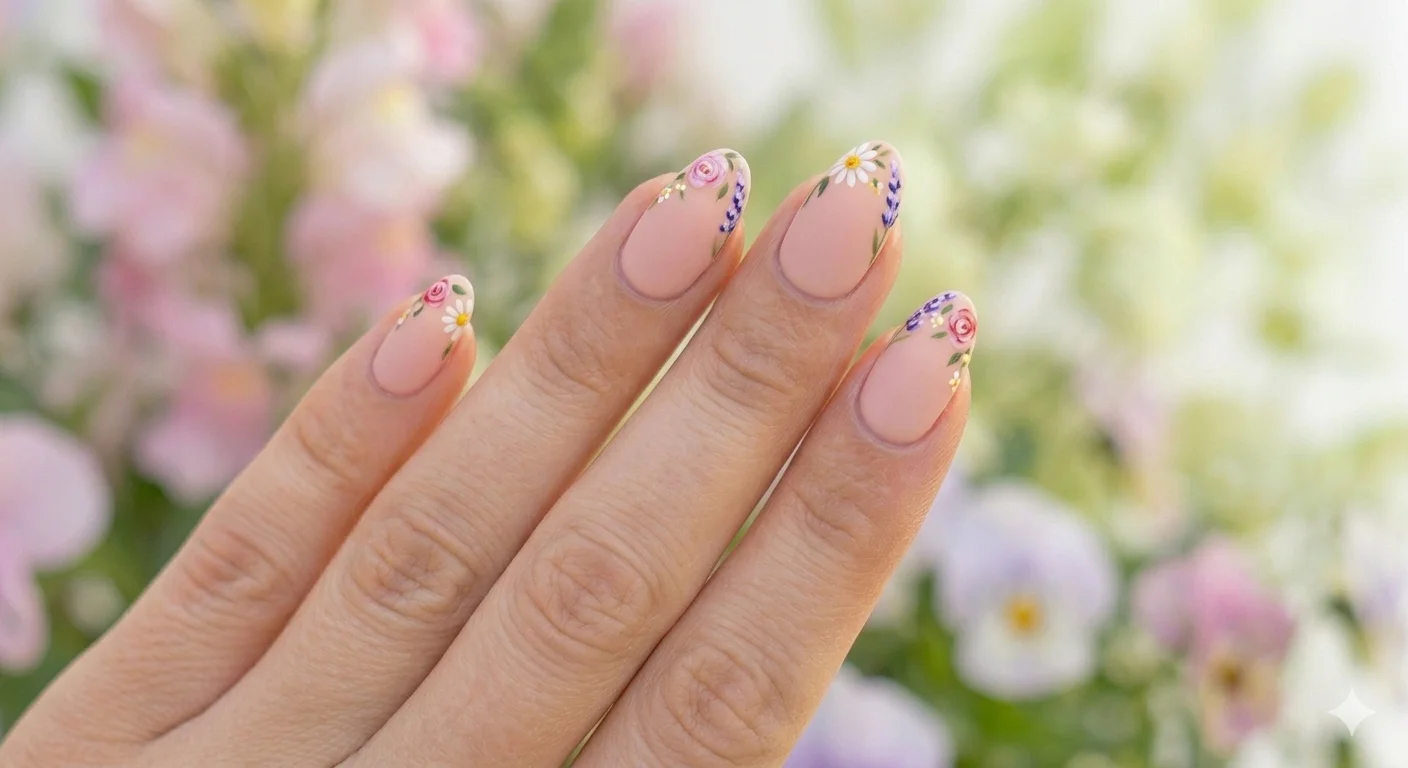 mixed floral spring nail ideas
