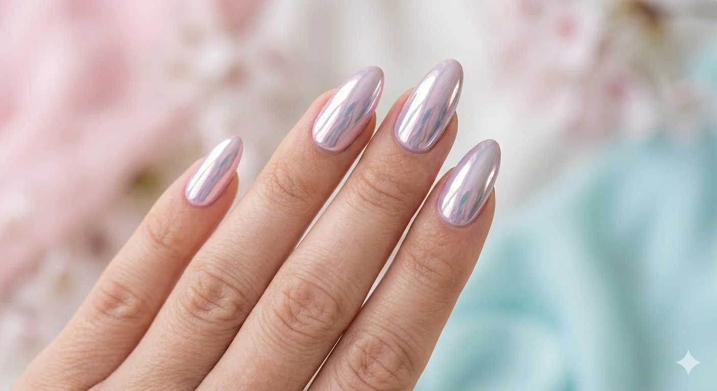 chrome pastel spring nails