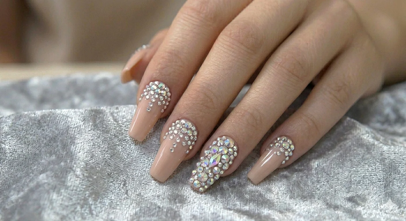rhinestone acrylic nail design