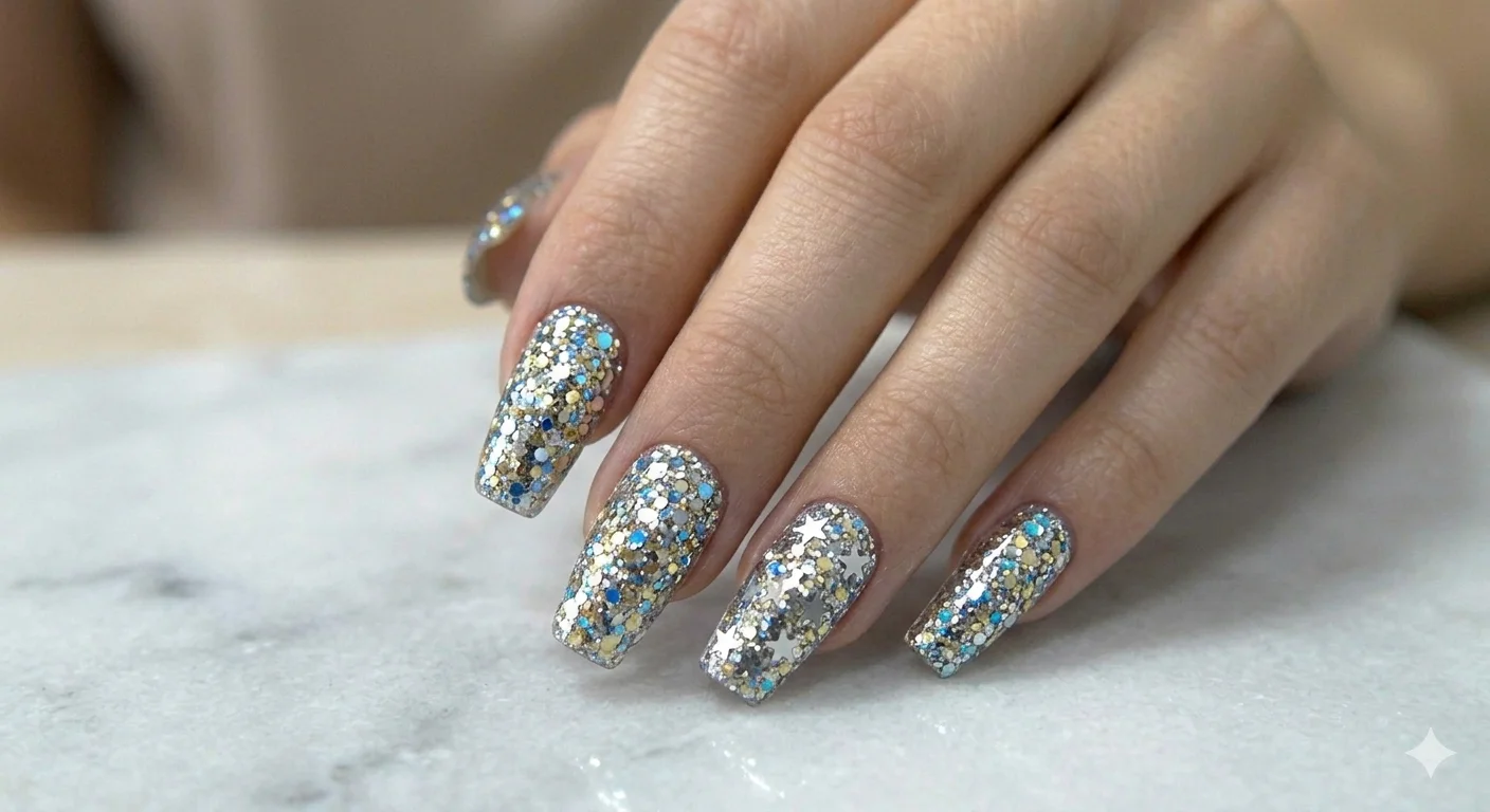 glitter acrylic nails glam