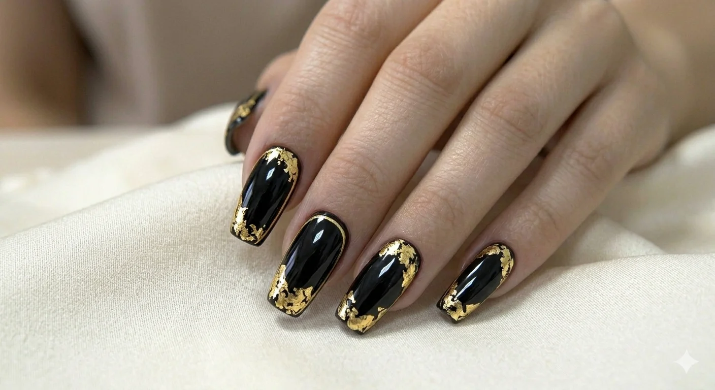 gold acrylic nail design luxury