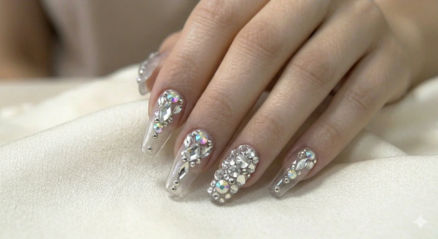 crystal acrylic nails design