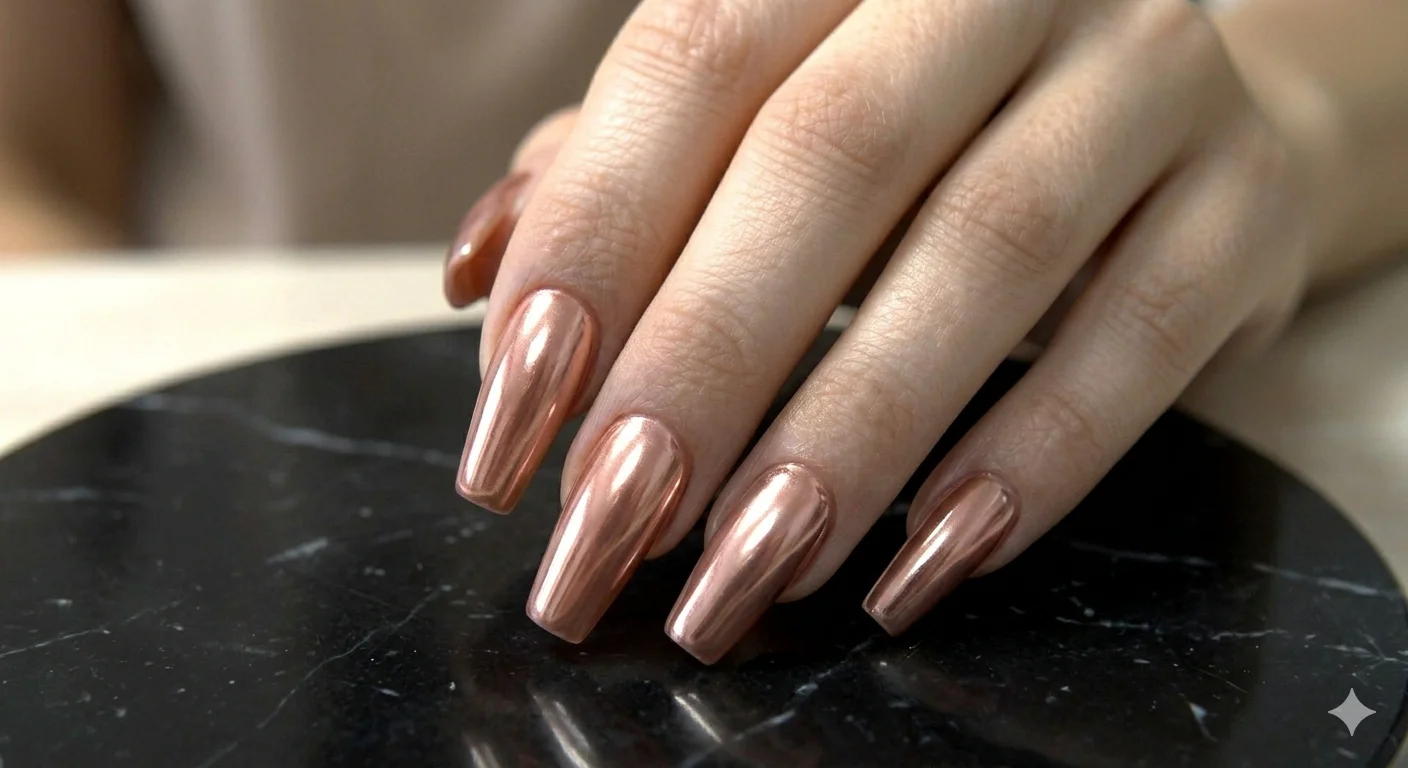 metallic acrylic nails design