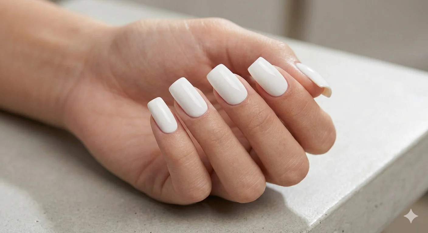 white acrylic nail design clean