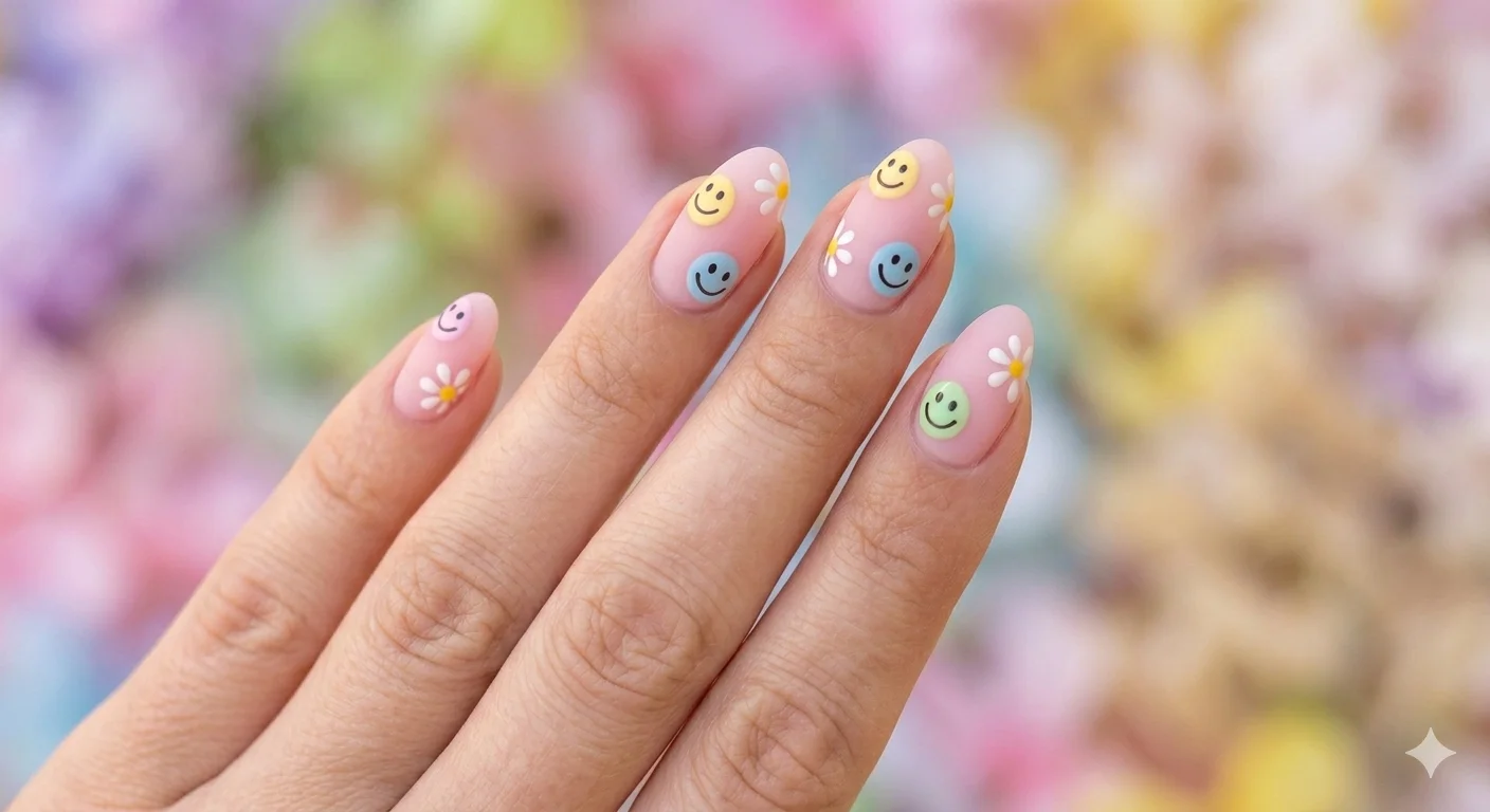 kawaii spring nail design