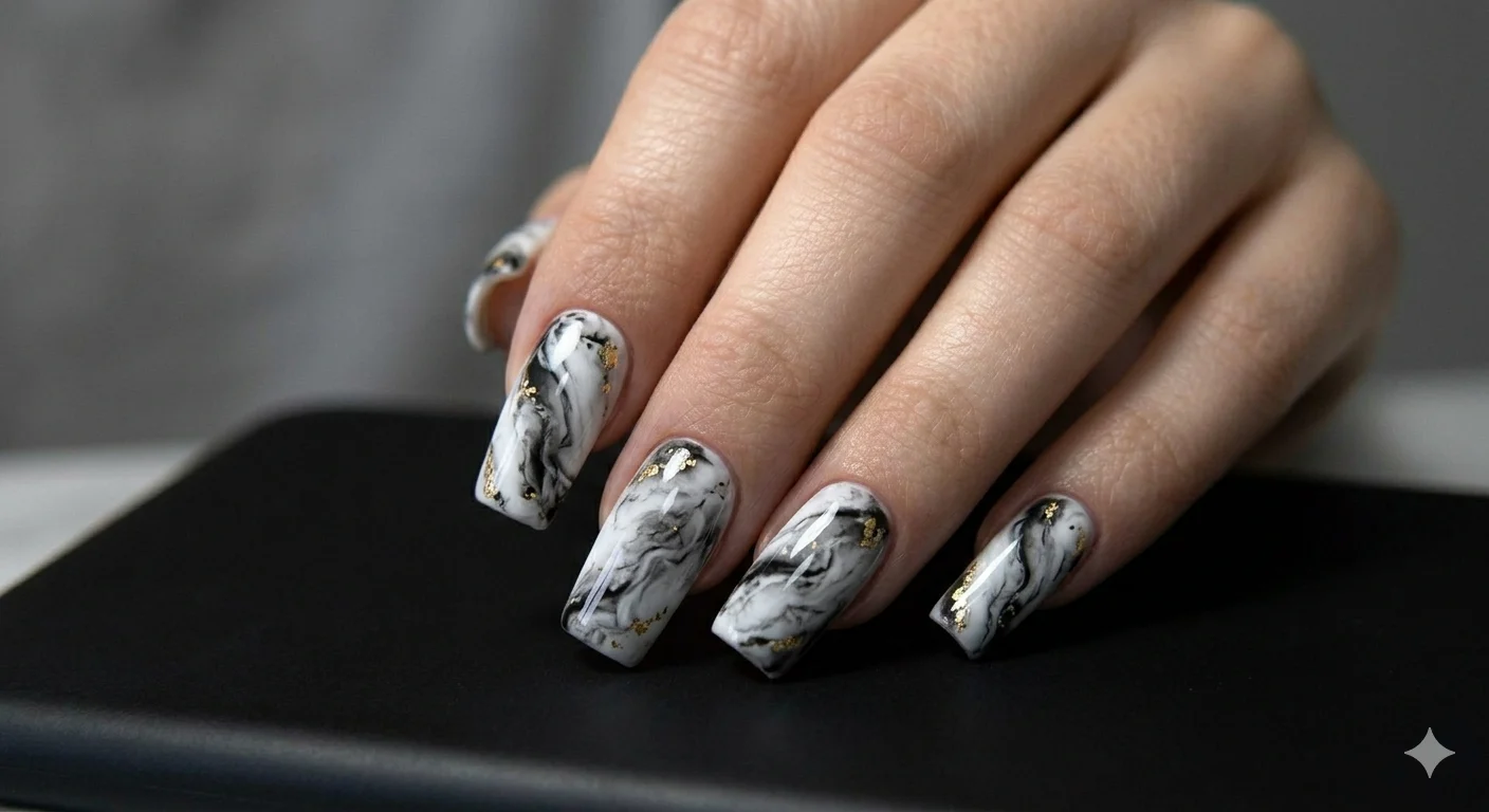 marble acrylic nail design