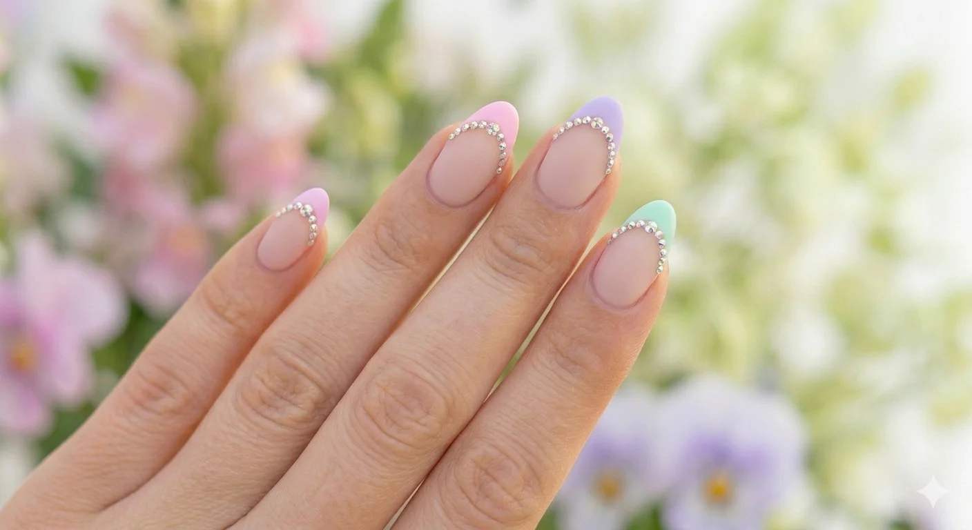 gem french tip nails spring
