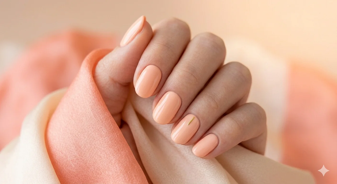 peach glossy spring nail design