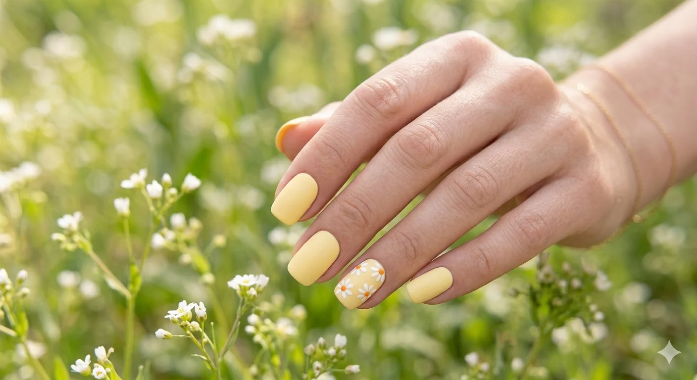 yellow daisy spring nail art