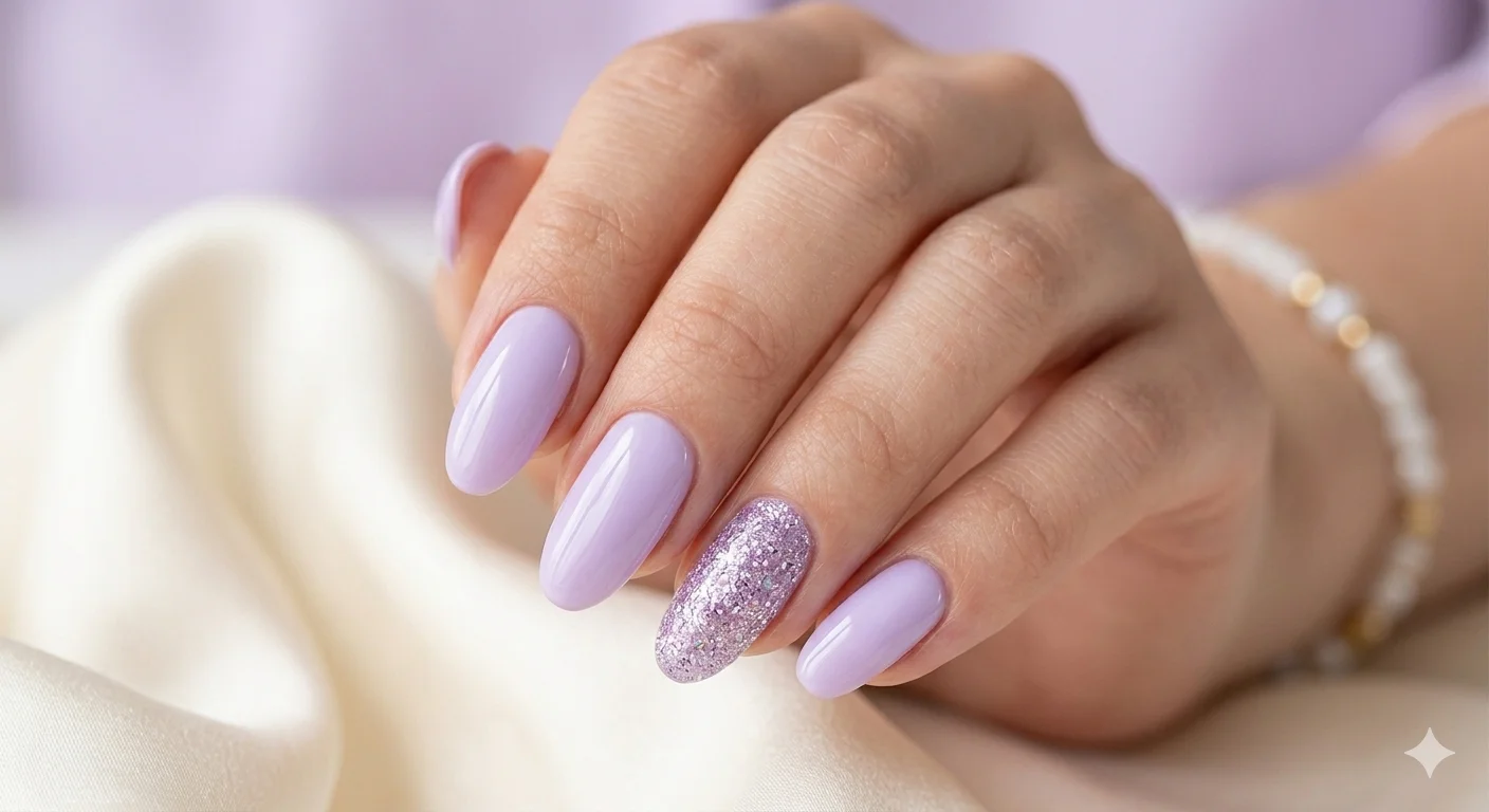 lilac glitter spring nail ideas