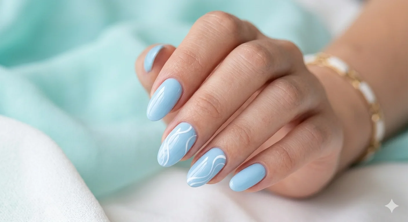 baby blue minimal spring nail design