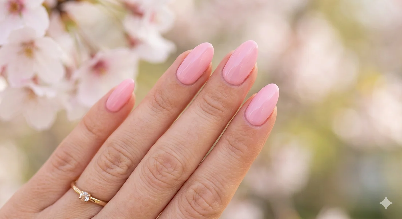 pastel pink almond shape spring nails glossy