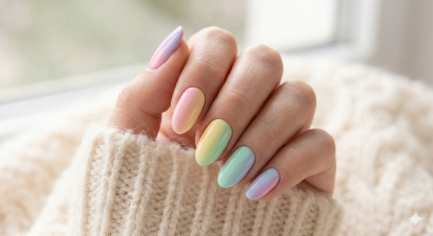 pastel rainbow spring nails aesthetic