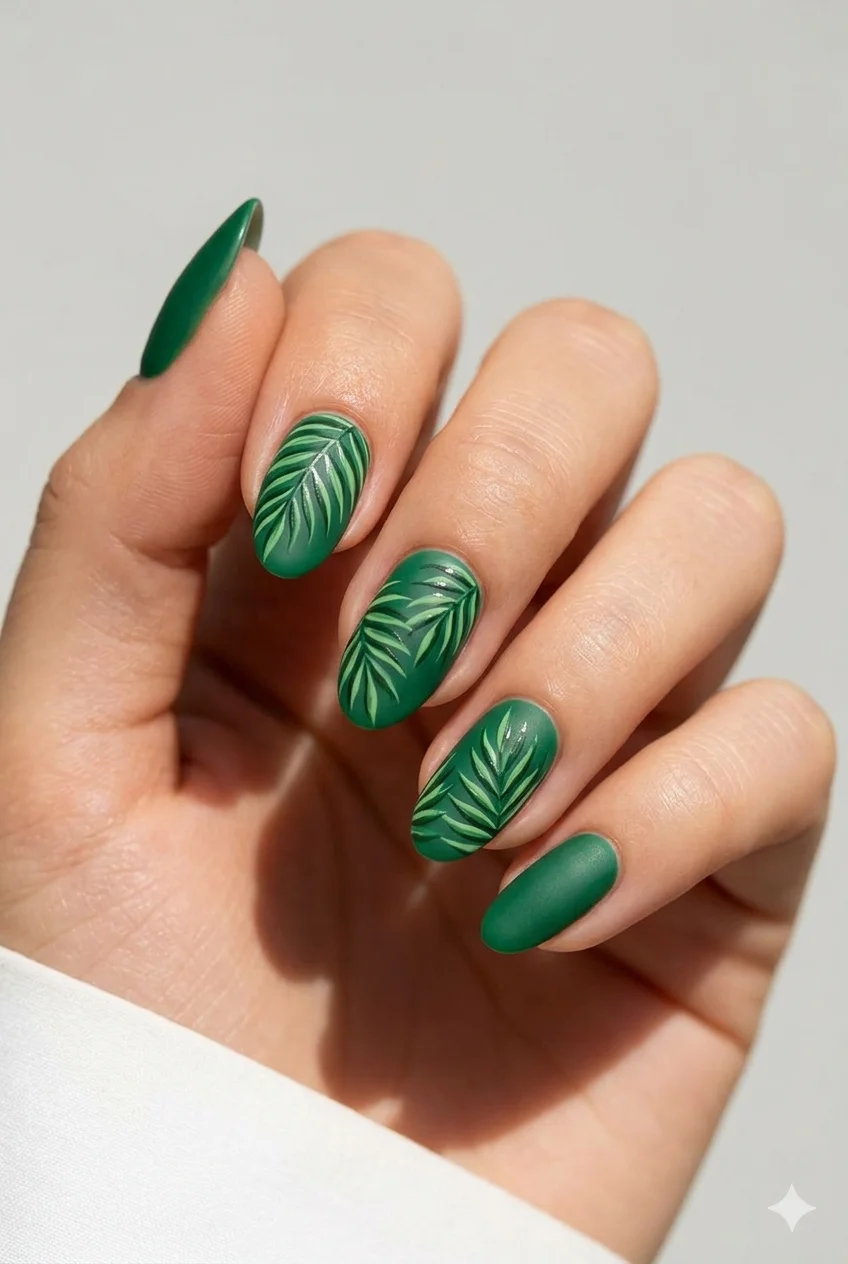 palm leaf tropical green summer nail art 2026