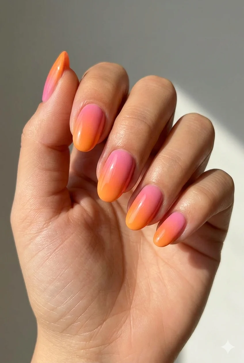 sunset ombre nails orange pink gradient summer 2026
