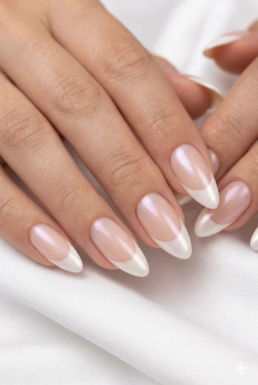 reverse French tip nails white tip at cuticle lunula instead of free edge modern manicure 2026