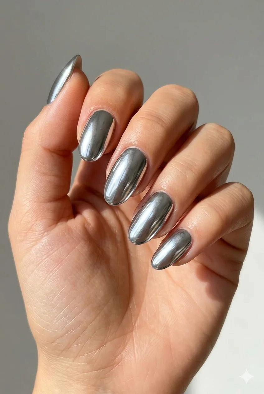 silver chrome mirror summer nails 2026