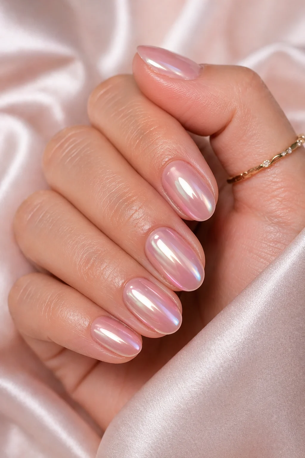 glazed chrome short nails sheer nude base chrome powder glass-like finish on short almond nails 2026