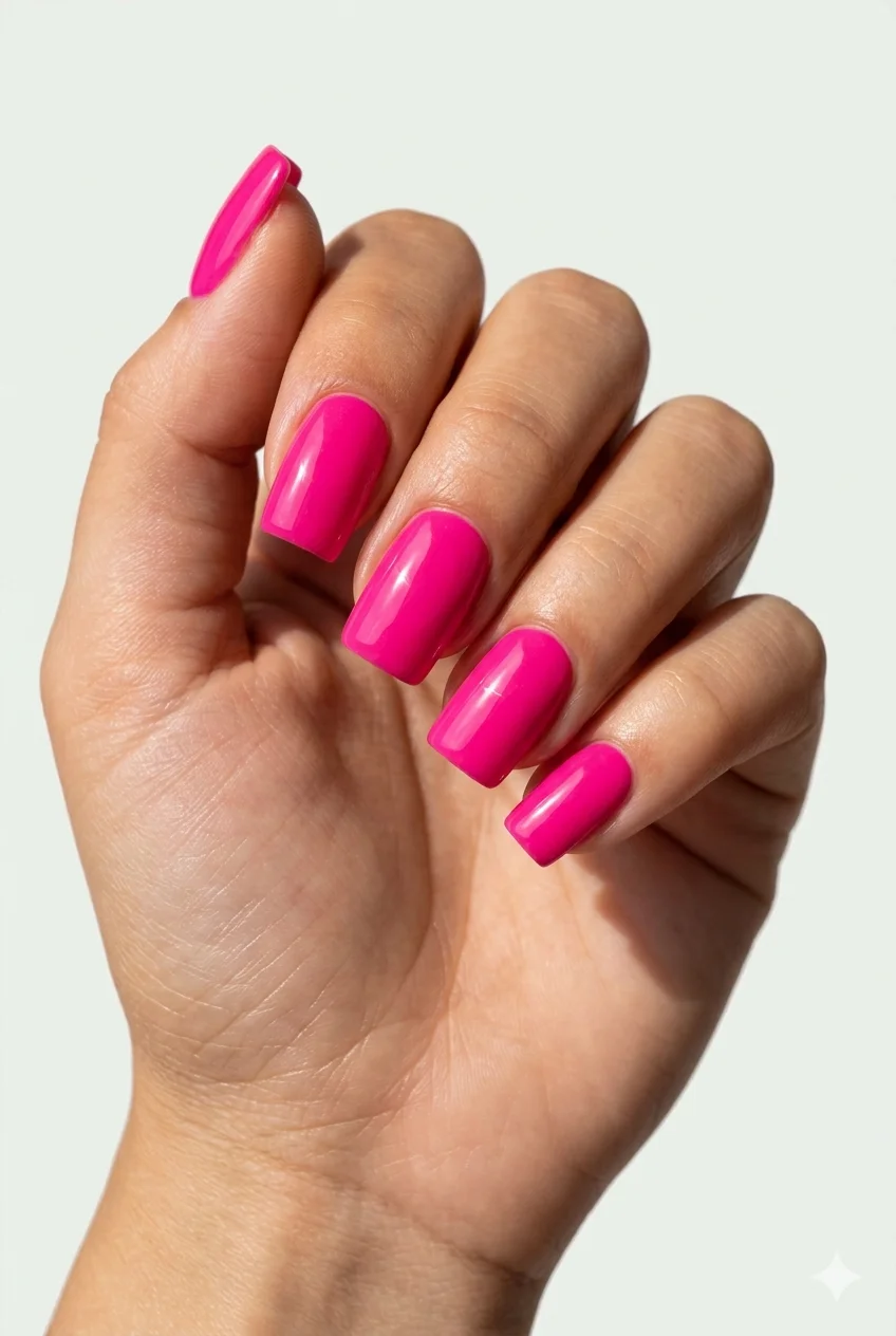 hot pink summer nails bold glossy 2026