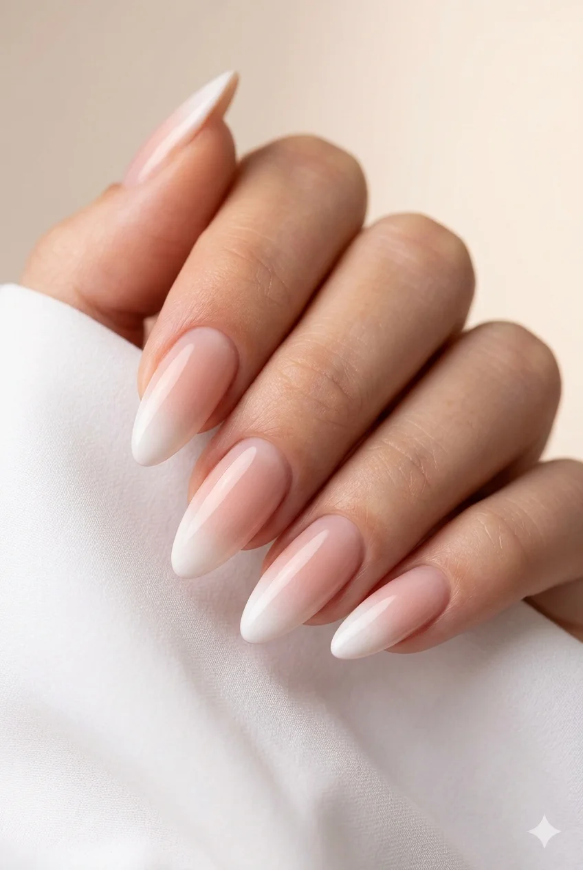 abstract brushstroke French tip nails expressive loose artistic white strokes sheer base 2026