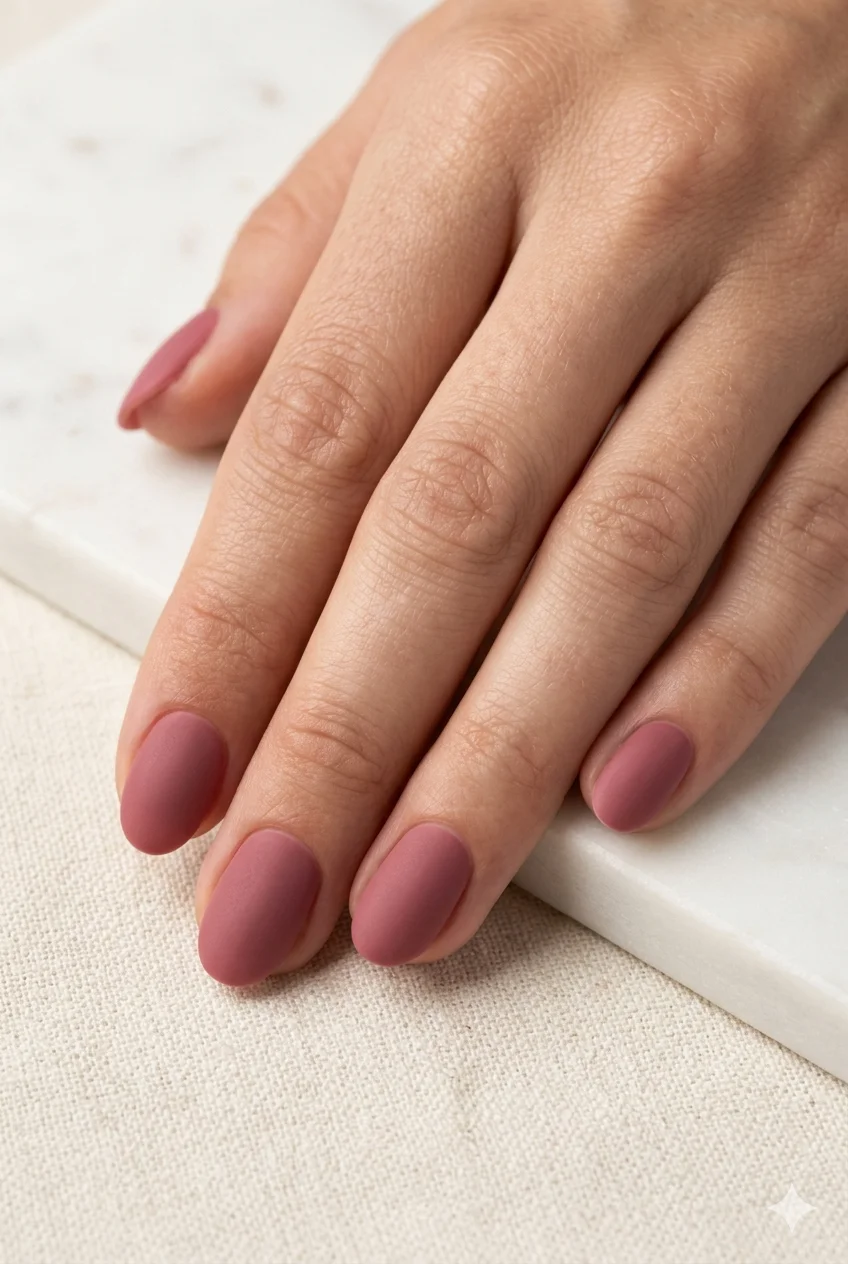 short matte gel nails velvety matte dusty rose or sage finish on short oval gel nails 2026