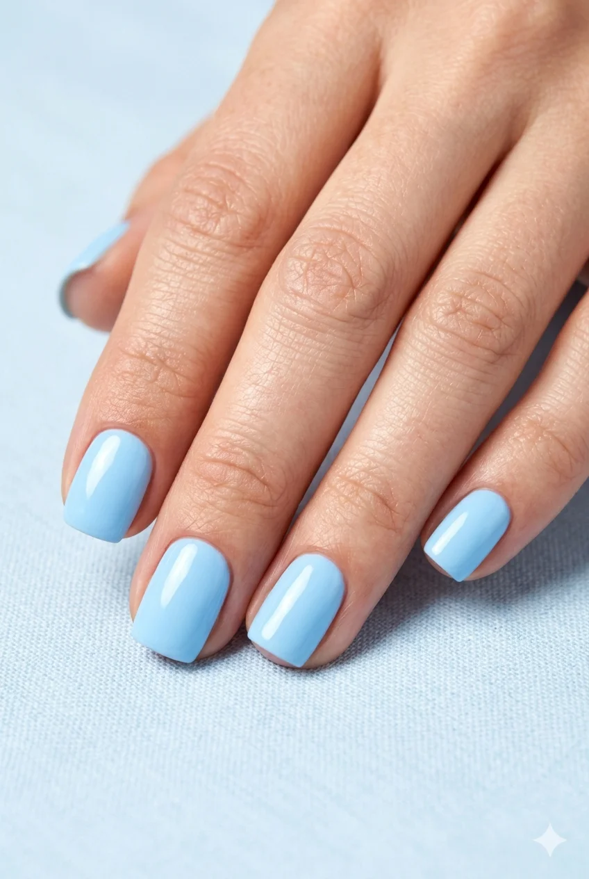 short blue gel nails pastel baby blue high-gloss gel luminous on short square gel nails 2026