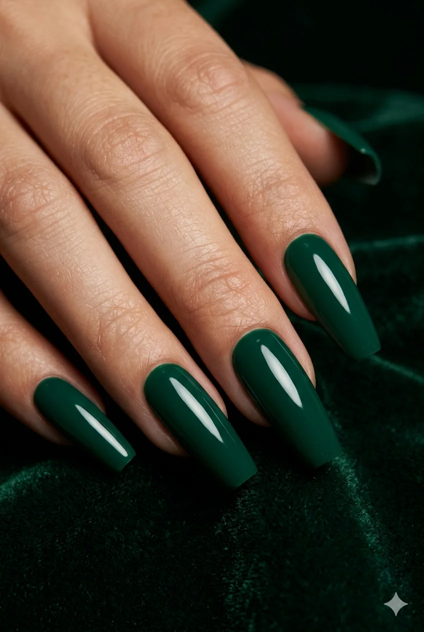 emerald green jewel tone coffin nails deep rich lacquer regal sophisticated 2026