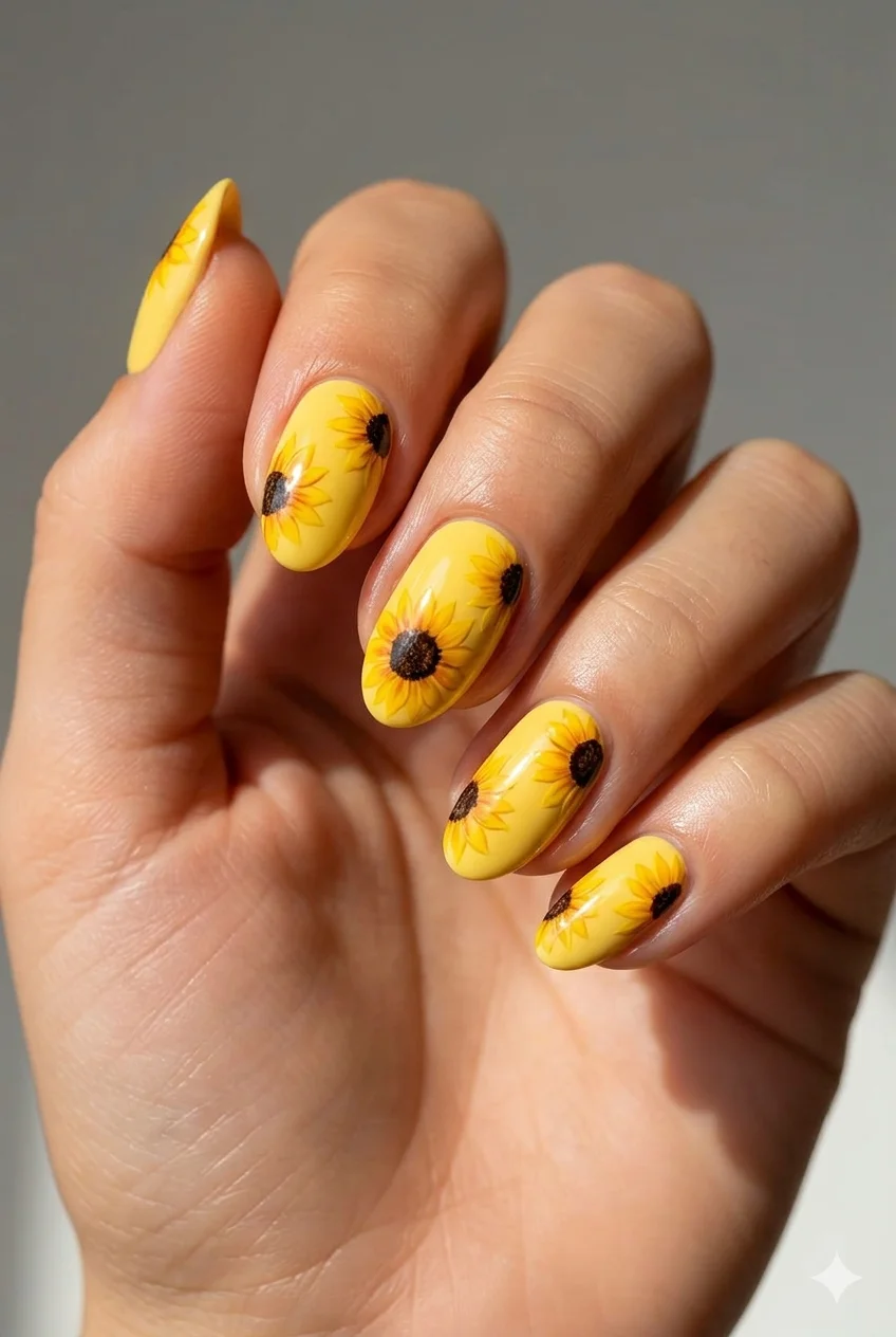 sunflower summer nails yellow floral 2026