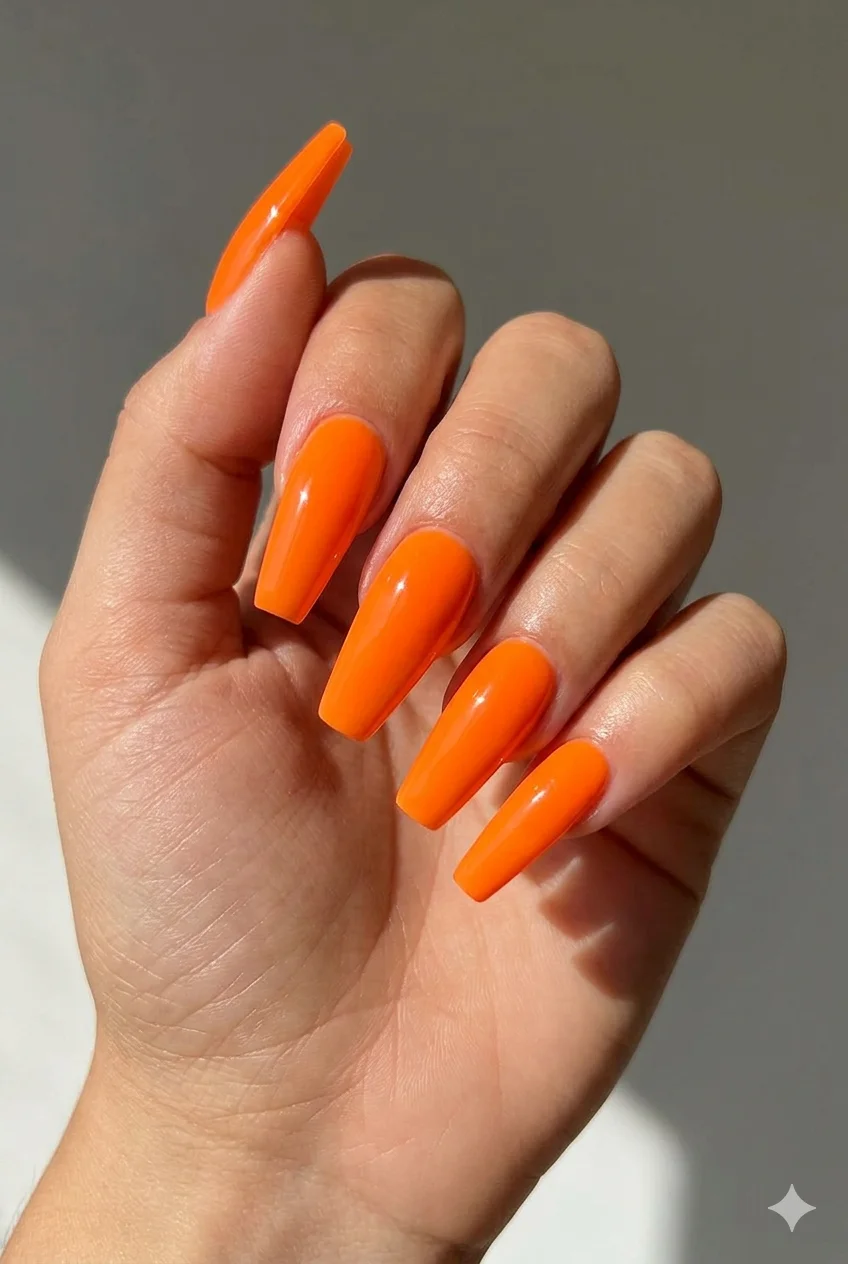 neon orange summer nails coffin shape 2026