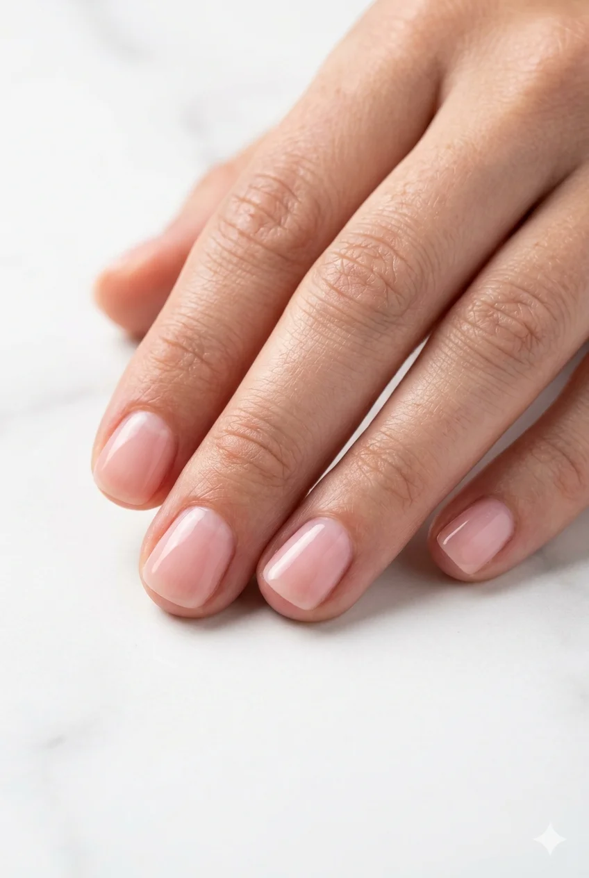 short BIAB gel nails builder in a bottle overlay glossy strengthening on very short natural nails 2026
