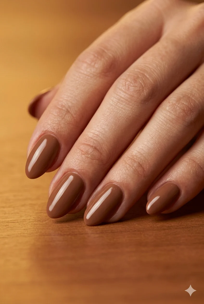 short latte nails warm latte brown high-gloss old money aesthetic on short almond nails 2026