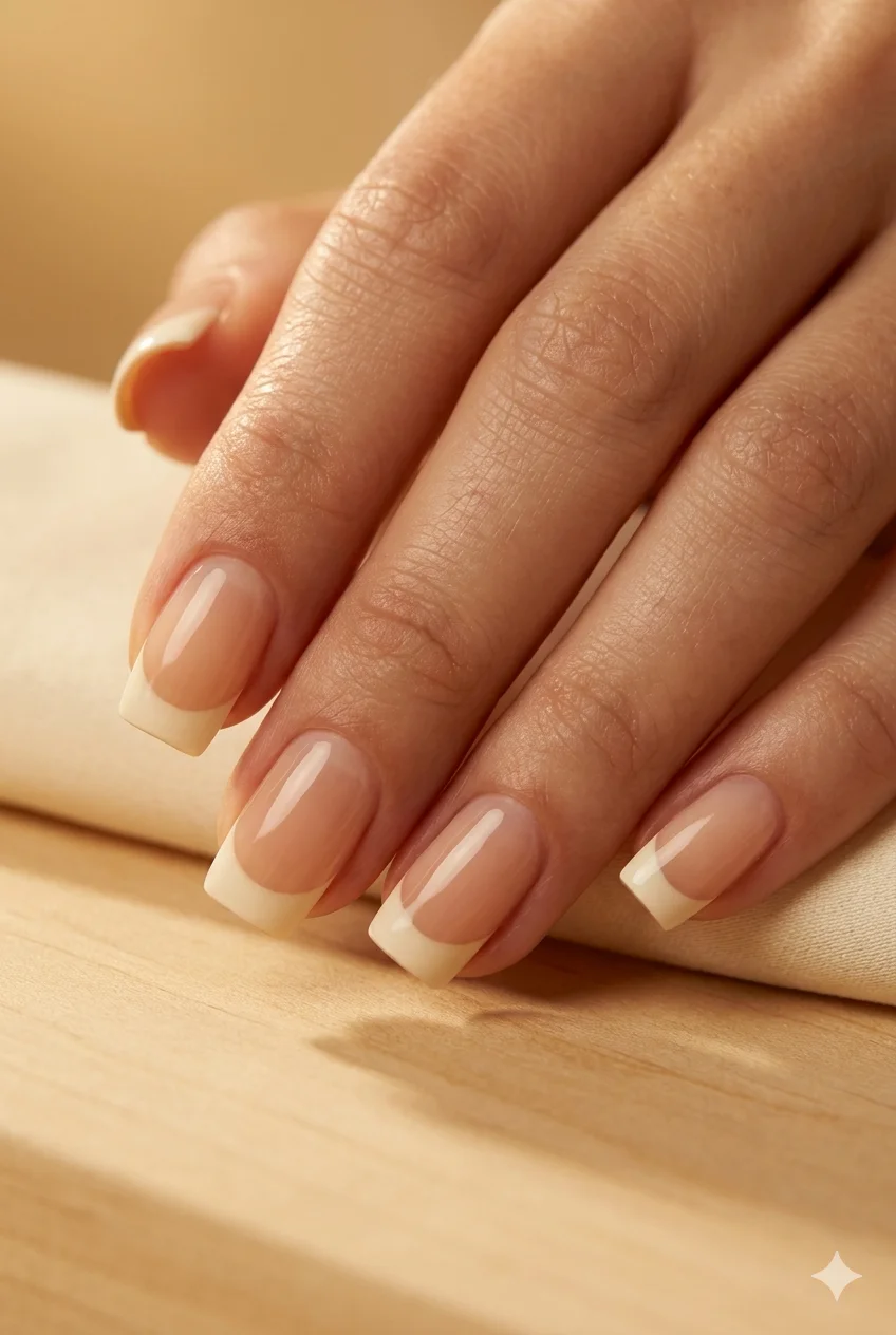 off-white ivory French tip nails warm cream tone natural elegant manicure 2026