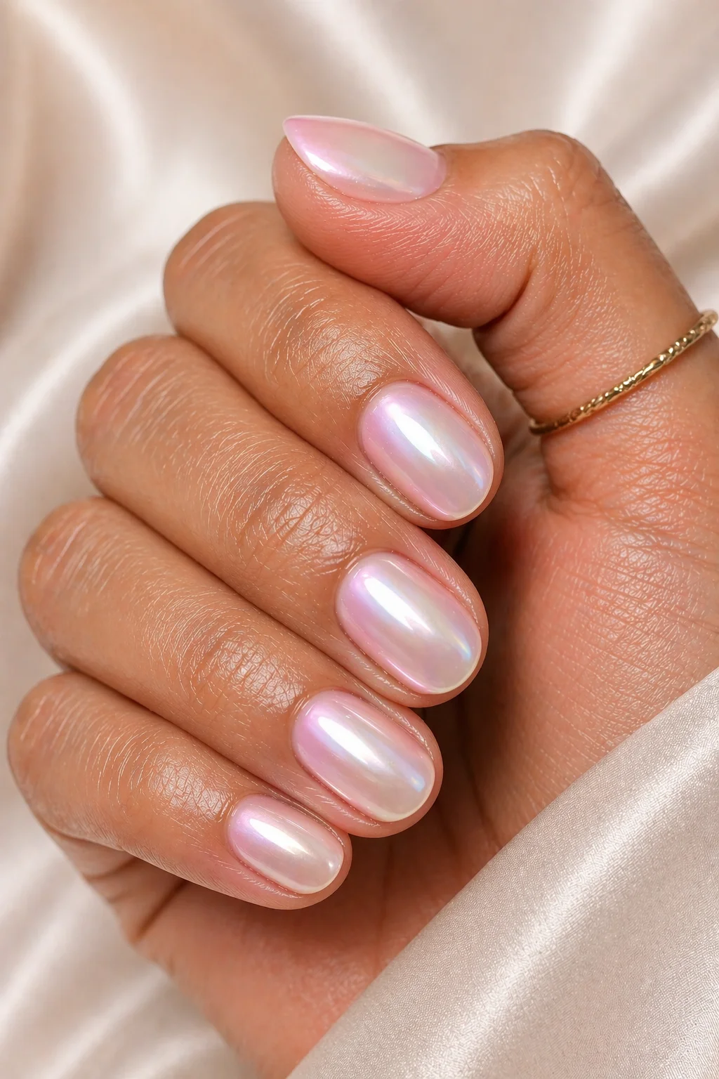 pearl short nails pearlescent iridescent opalescent shimmer gloss on short oval nails 2026