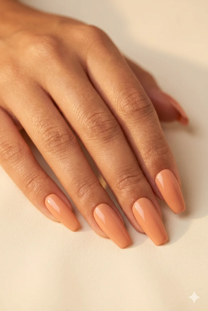 peach skin nude coffin nails warm barely-there tone elongating fingers 2026