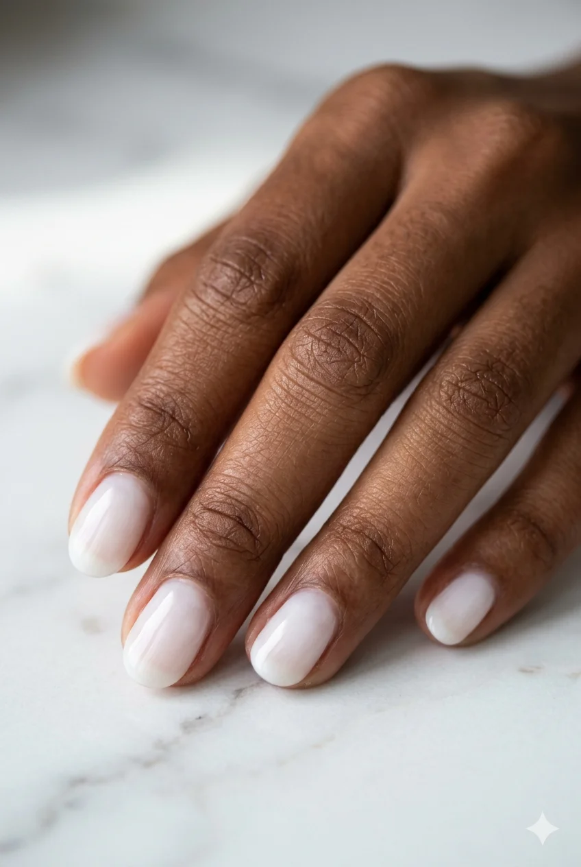 milky white short nails sheer cloud-white glossy gel Pantone Cloud Dancer inspired clean girl 2026