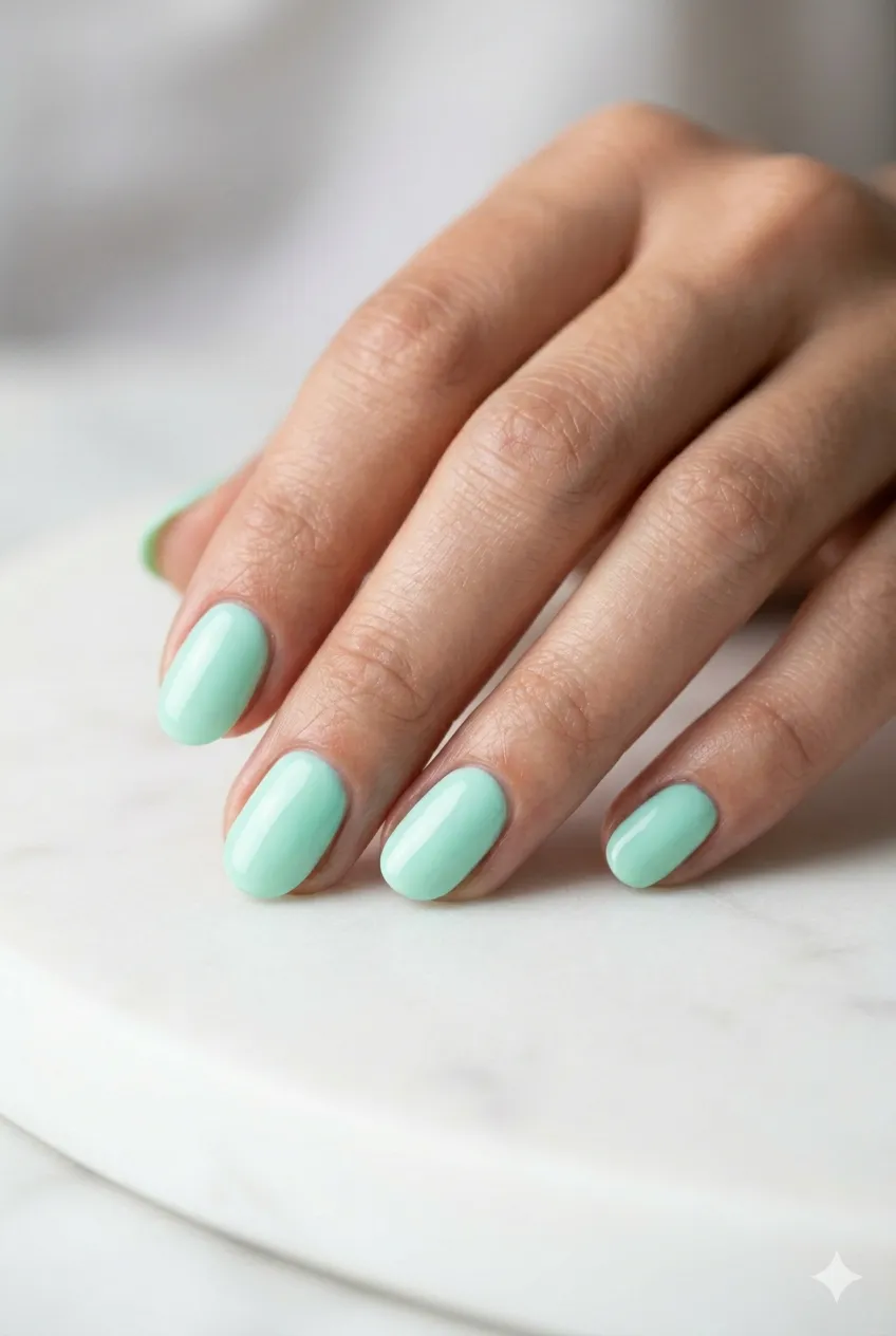fresh mint green gel nails cool bright pastel glossy vivid spring 2026