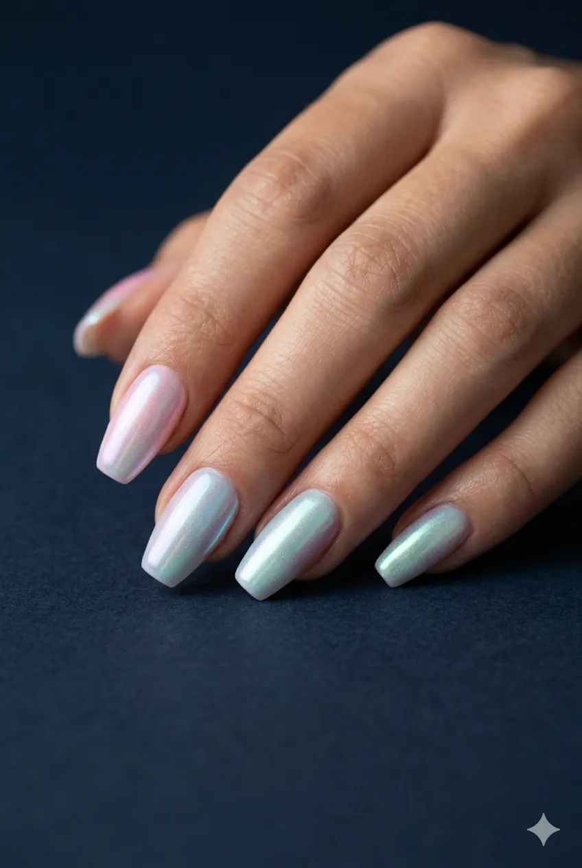aurora chrome gel nails pink blue mint color-shifting ethereal iridescent 2026