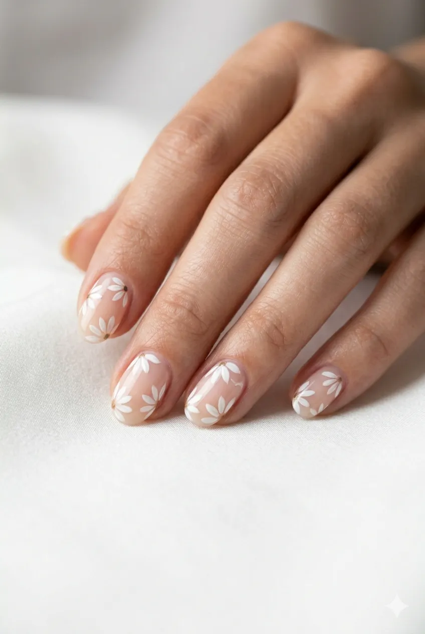 floral gel nail art hand-painted daisies pink florals pastel base 2026