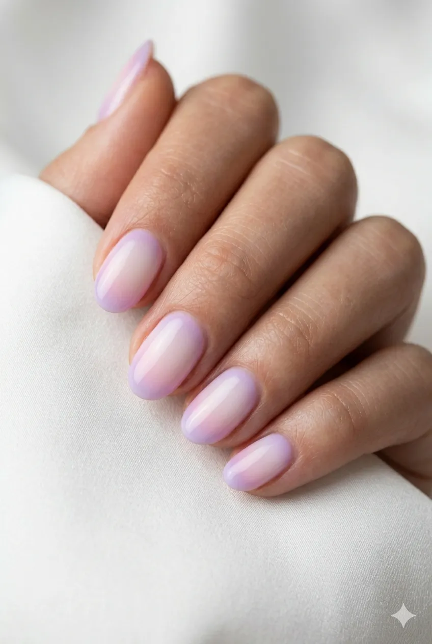 aura gel nails lavender pink diffused gradient halo milky base dreamy 2026