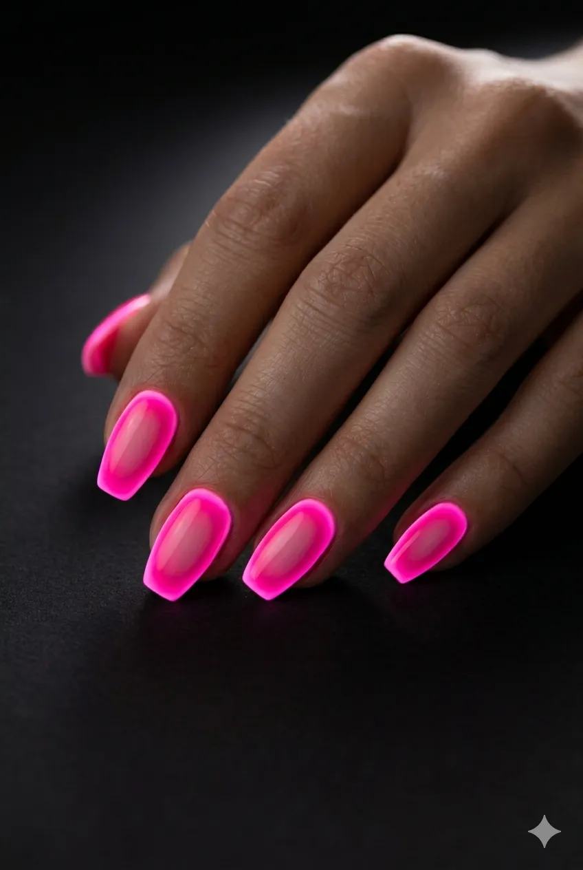 neon hot pink aura gel nails electric glow gradient lit-from-within 2026