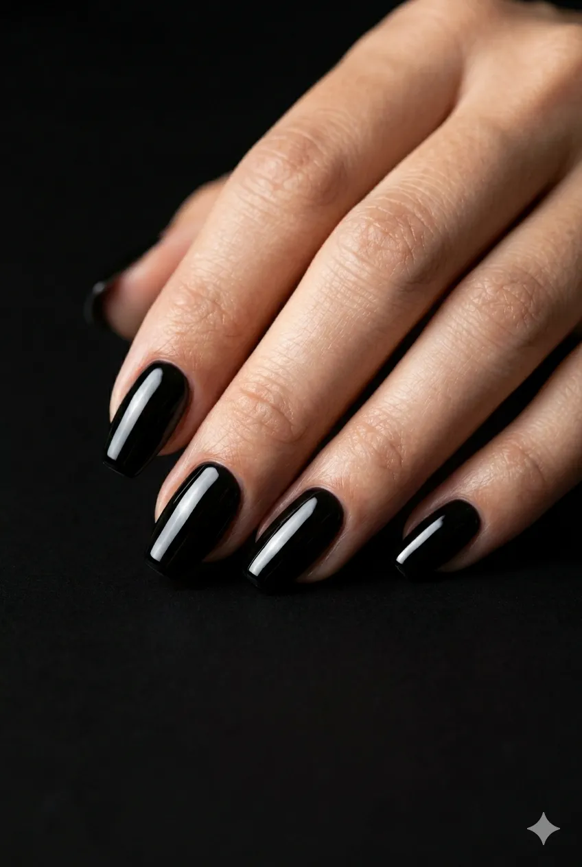 midnight black obsidian gel nails glass-like ultra-gloss dramatic bold 2026