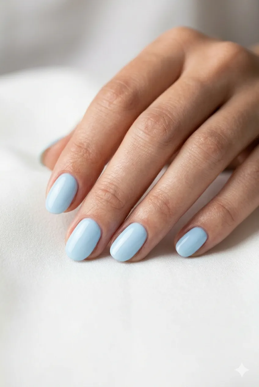 baby blue pastel gel nail ideas soft sky blue glossy spring 2026